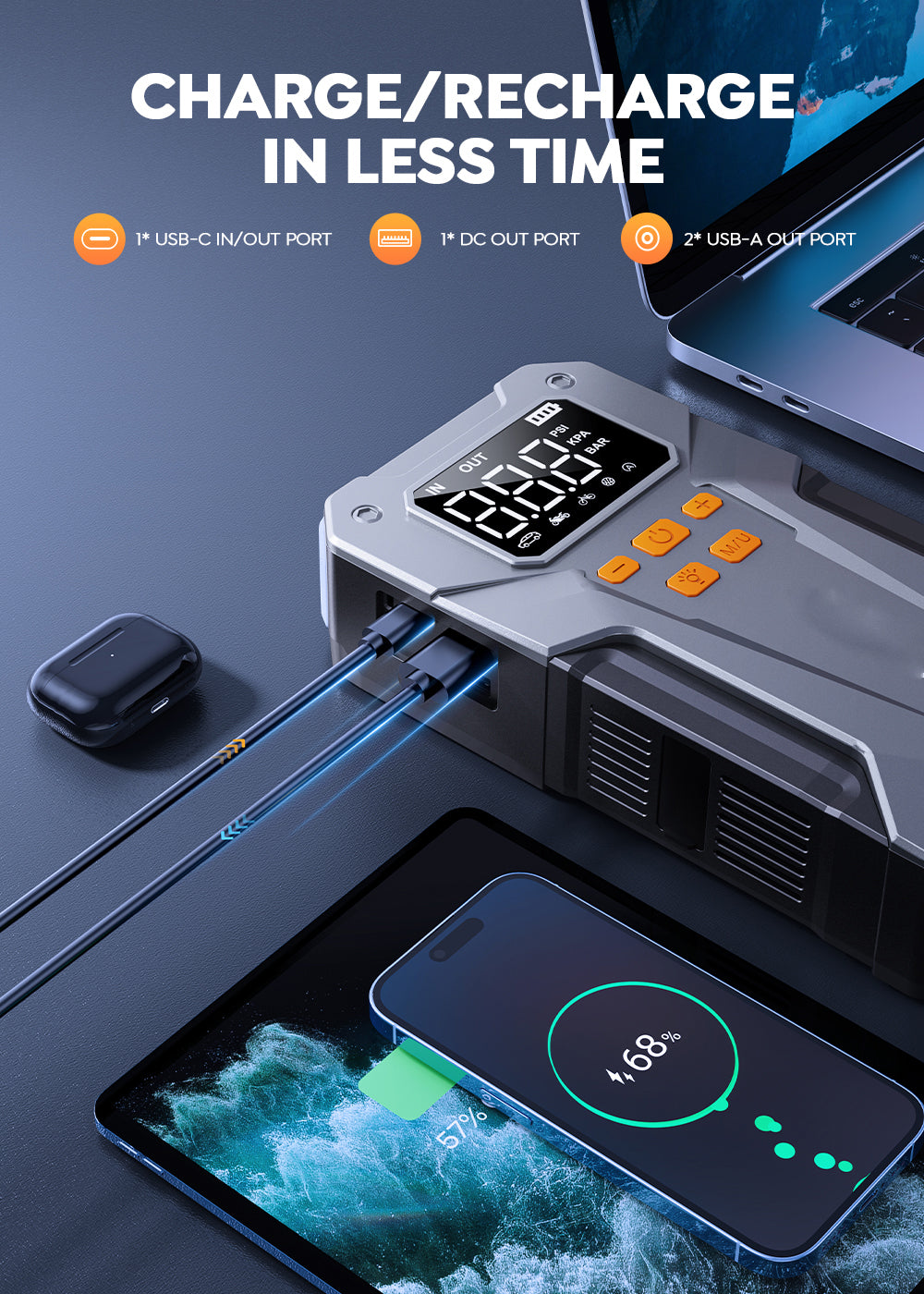 UTRAI 5000A Portable Car Jump Starter with Air Compressor 150PSI, 12V Emergency Battery Booster & Power Bank for All Gas / 10.0L Diesel Engines