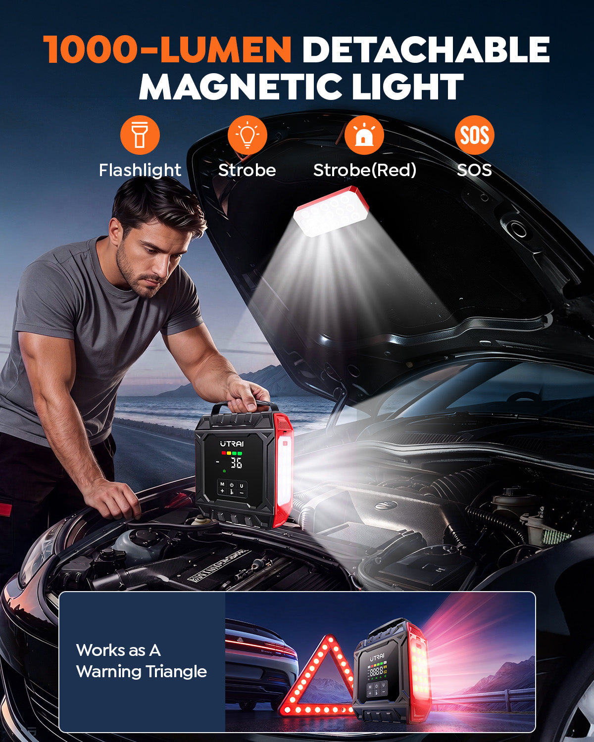 UTRAI 8000A Jump Starter with Air Compressor 160PSI, Car Battery Jumper Starter for All Gas/12L Diesel Engines, Portable Car Jump Starter Jump Box with 1000LM Magnetic Light, Tire Repair Kit