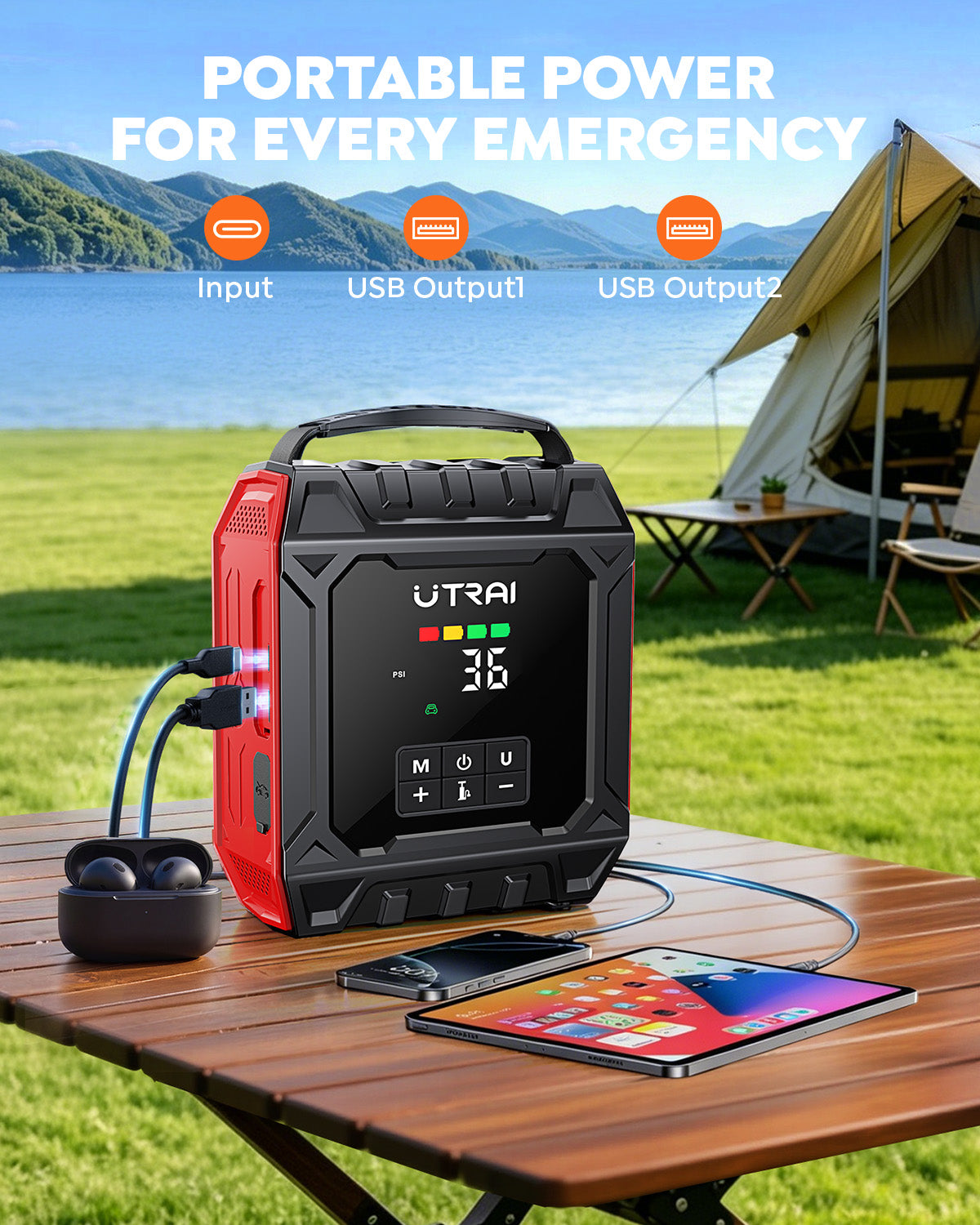 UTRAI 8000A Jump Starter with Air Compressor 160PSI, Car Battery Jumper Starter for All Gas/12L Diesel Engines, Portable Car Jump Starter Jump Box with 1000LM Magnetic Light, Tire Repair Kit