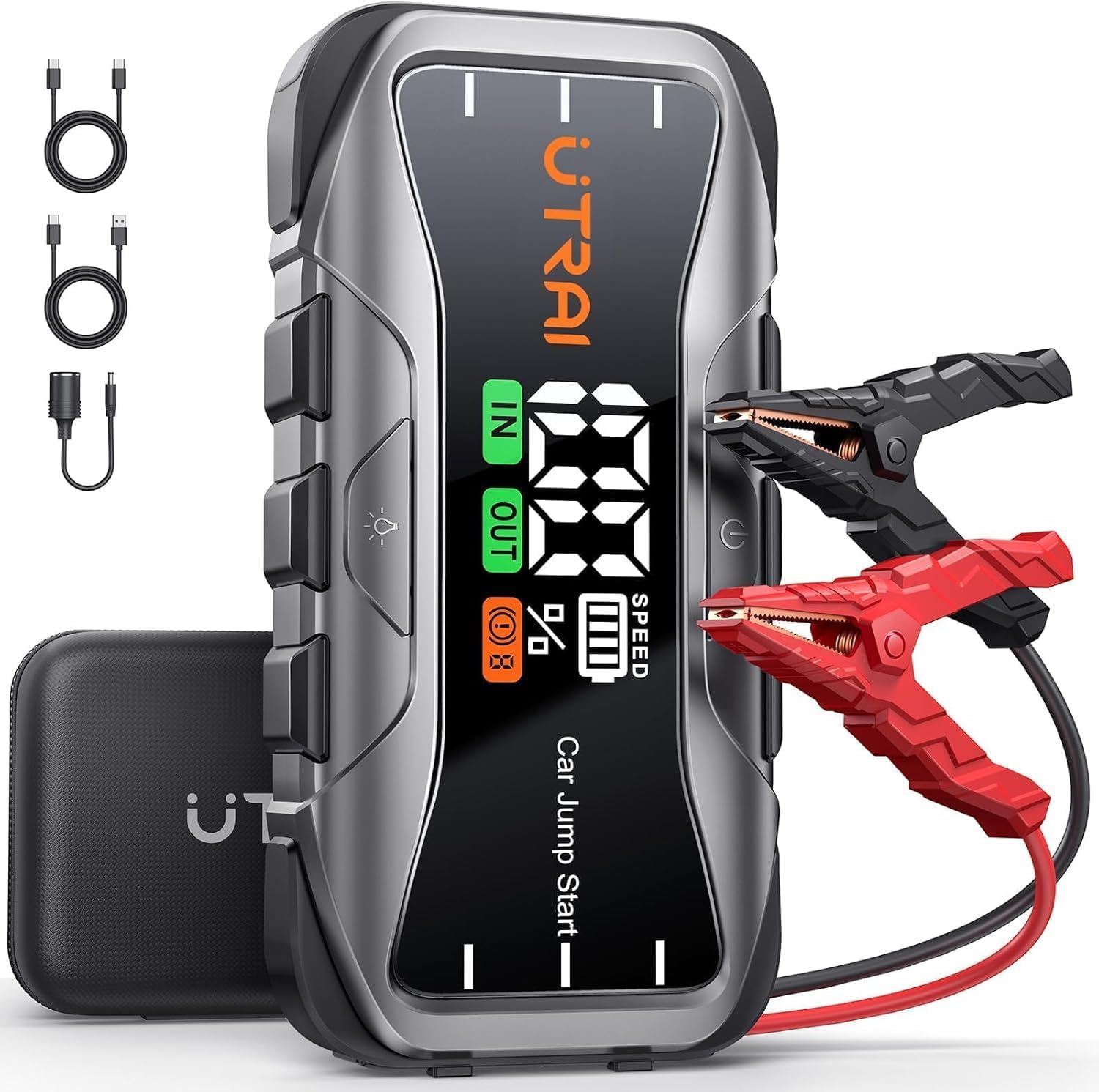 UTRAI 8000A Portable Car Jump Starter, 12V Battery Jumper for All Gas & 12L Diesel Engines, 27000mAh Jump Box with 65W USB-C Fast Charging, 2 USB & DC Output Jump Pack, 600LM LED Flashlight