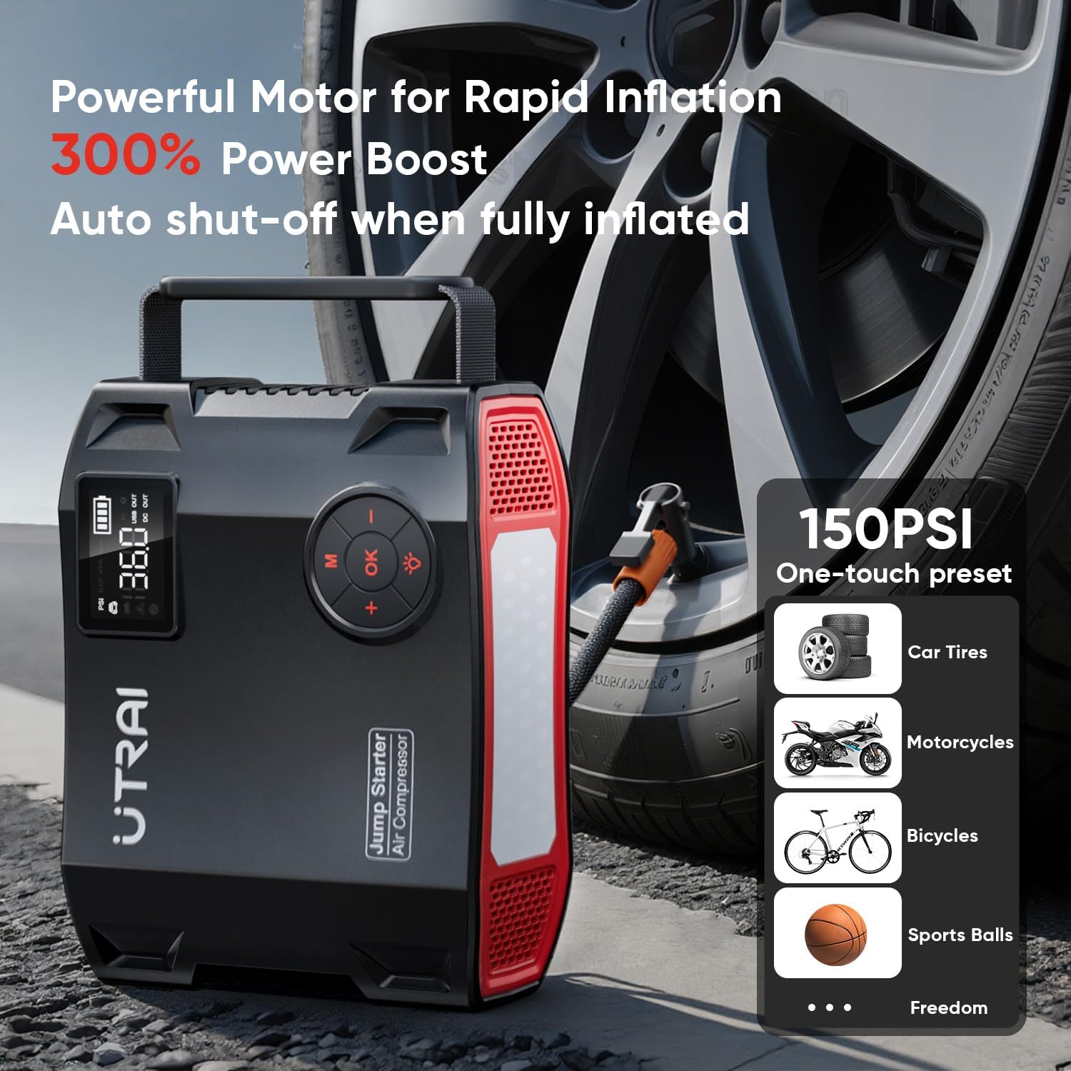 UTRAI Jump Starter with Air Compressor, 7000A 27000mAh Car Starter Jum UTRAI Jump Starter with Air Compressor, 7000A 27000mAh Car Starter Jum