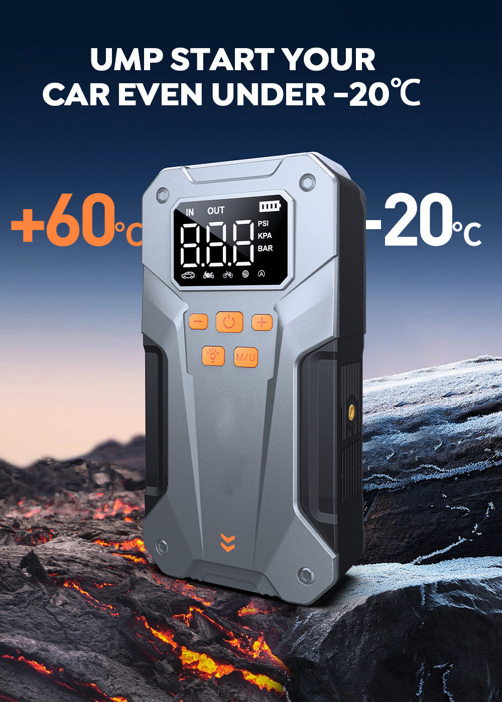 UTRAI 5000A Portable Car Jump Starter with Air Compressor 150PSI, 12V Emergency Battery Booster & Power Bank for All Gas / 10.0L Diesel Engines