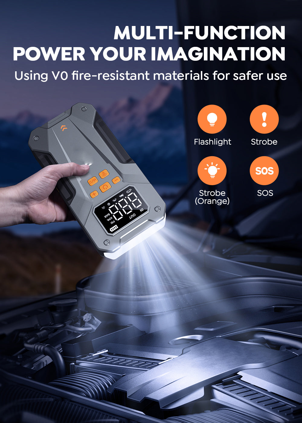 UTRAI 5000A Portable Car Jump Starter with Air Compressor 150PSI, 12V Emergency Battery Booster & Power Bank for All Gas / 10.0L Diesel Engines