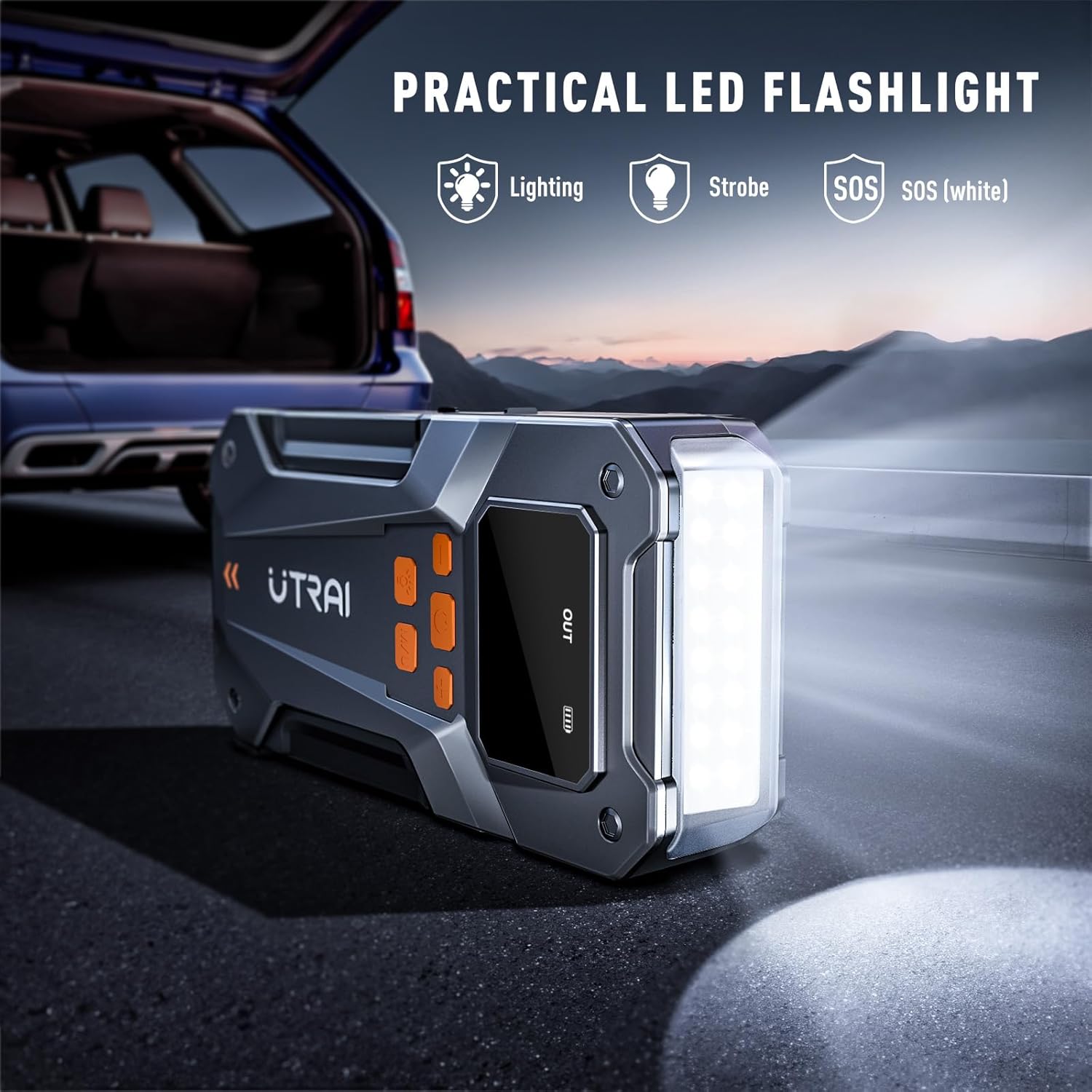 UTRAI 5500A 150PSI Jump Starter with Air Compressor, 12V Portable Jump Box (All Gas/10L Diesel), Jump Pack with LED Light, Car Jumper with Jumper Cables, Storage Case Included