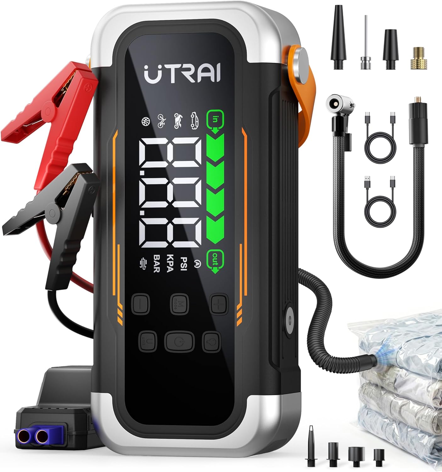 6000A Jump Starter with Air Compressor 150PSI & Air Blower, PD 30W Power Bank