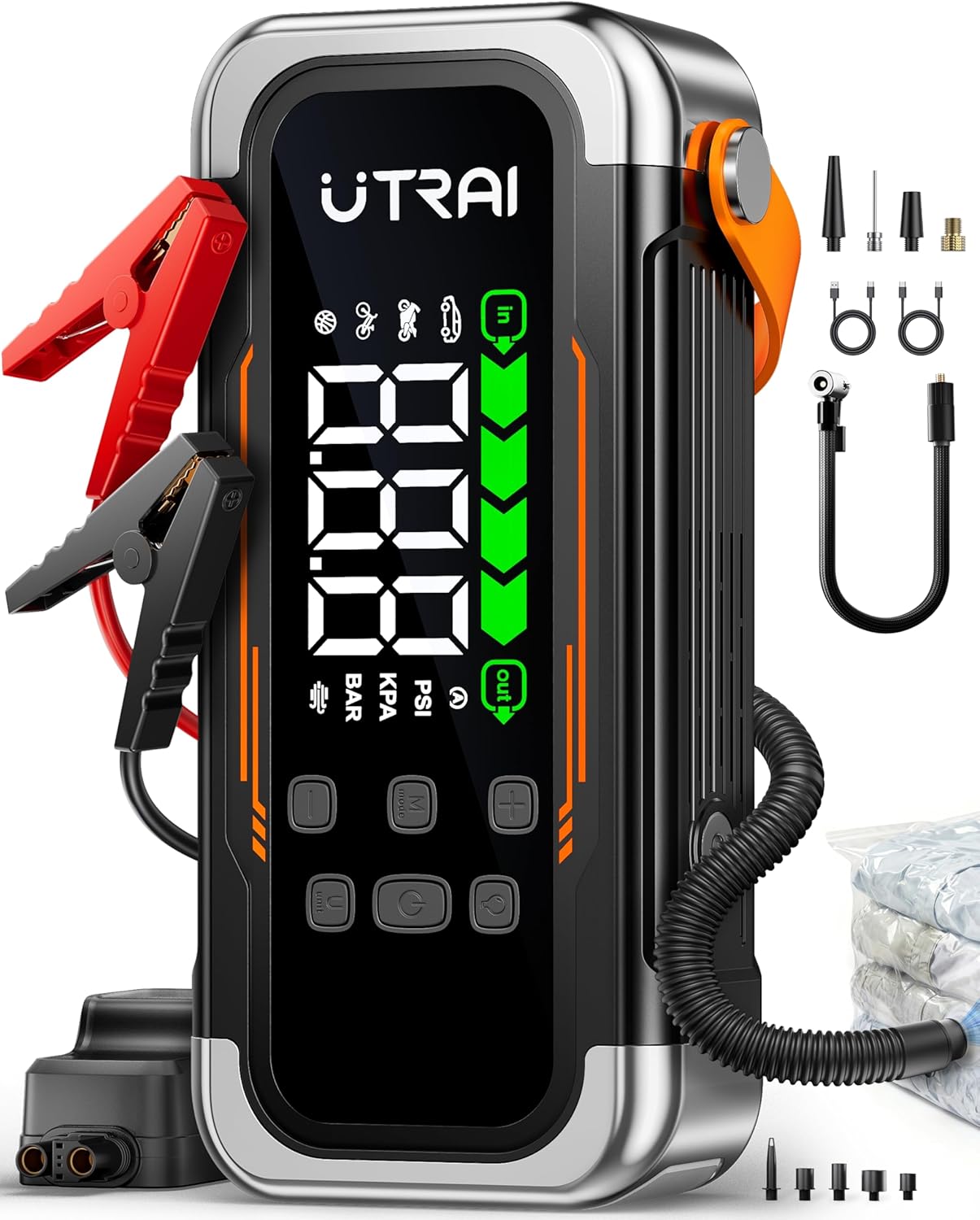 UTRAI Jump Starter with Air Compressor, 6000A Peak Battery Jumper Starter Portable (All Gas & 10.0L Diesel) with 150PSI Tire Inflator & Air Blower, PD 30W Fast Charge, 12V Jump Box Jump Pack