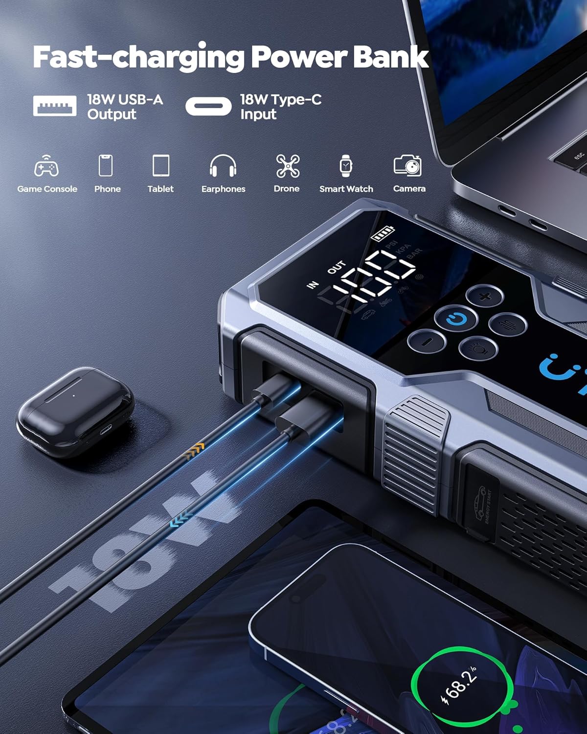 UTRAI Jump Starter with Air Compressor, 4000A Battery Jumper Starter P