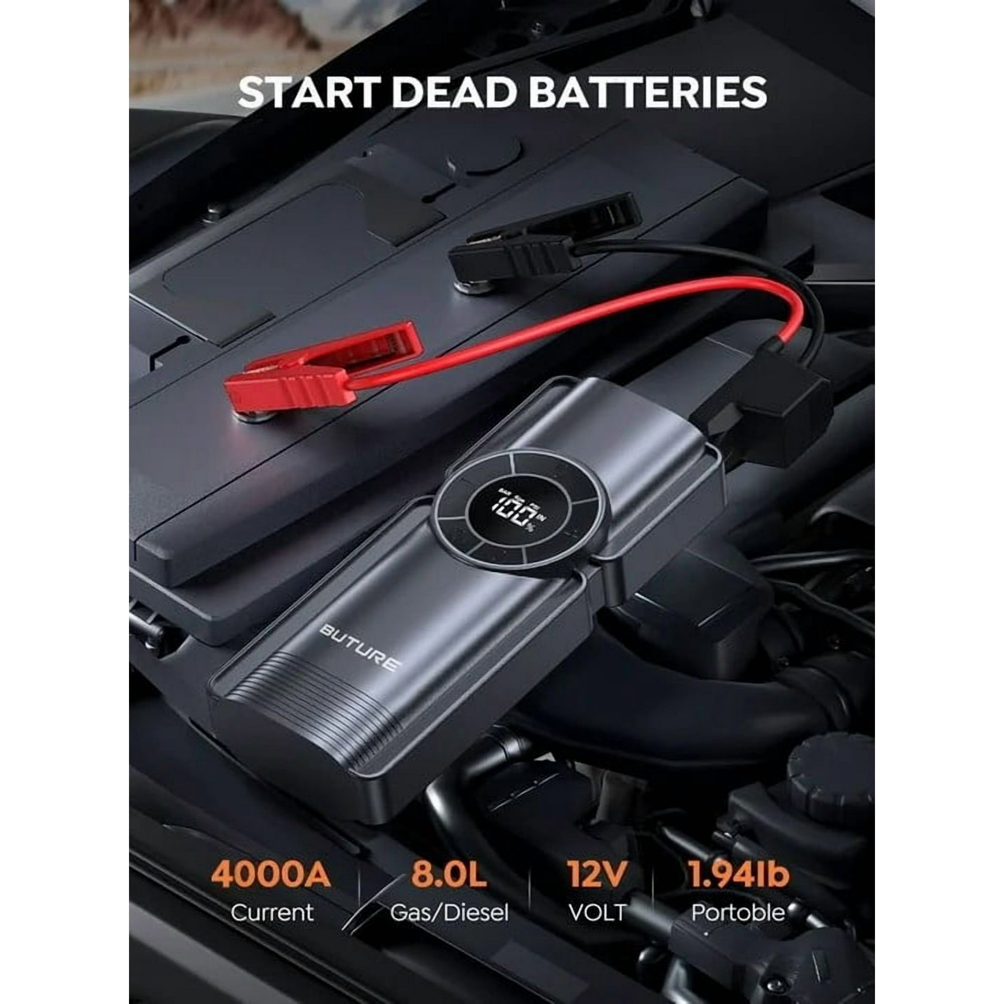 4000A Jump Starter with Air Compressor 150PSI, Portable Car Battery Booster, 12V Power Bank Jump Box for Gas & Diesel Engines