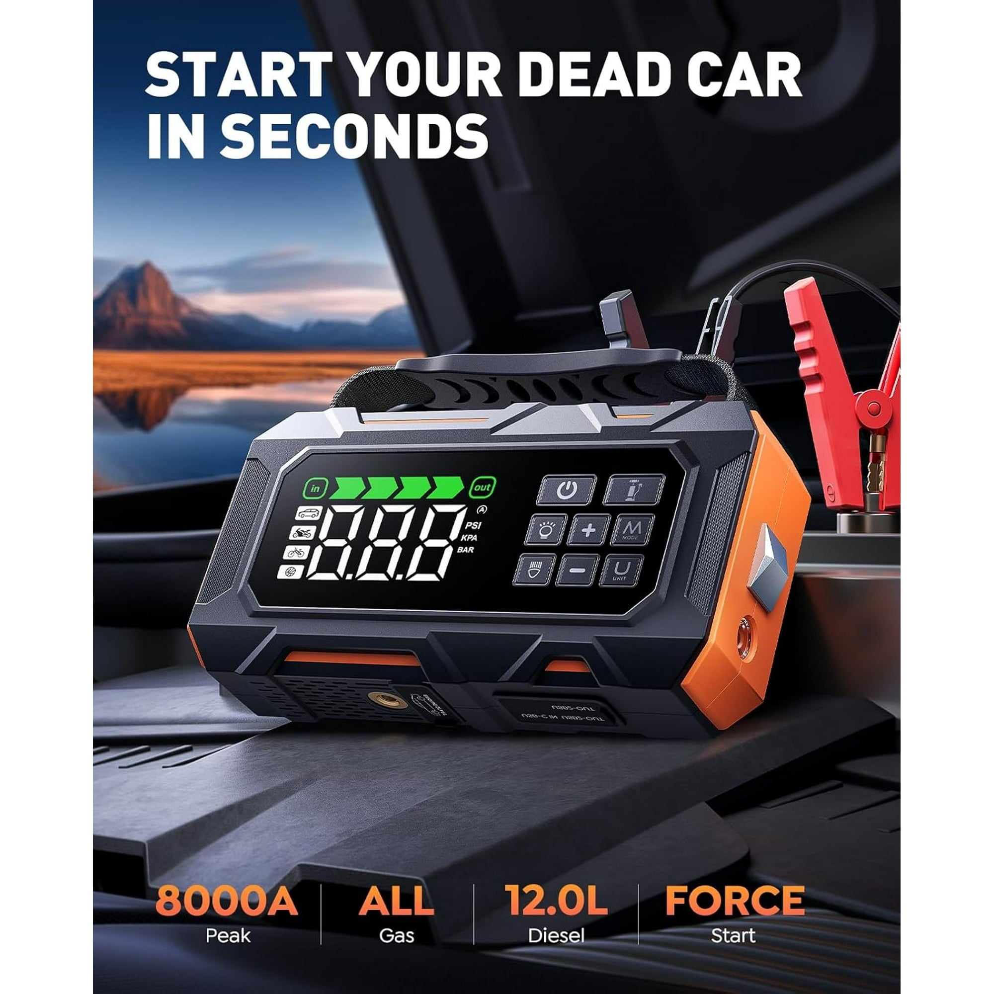 6000A Car Jump Starter, 65W Fast Charging Jump Box